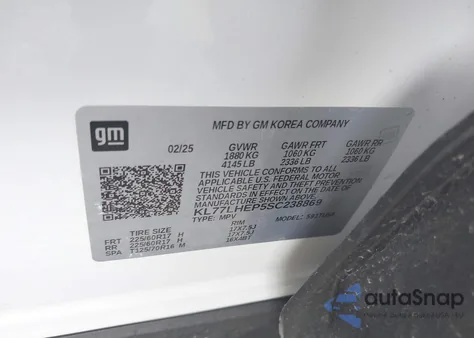 2025 Chevrolet Trax Fwd Lt from USA, damaged, VIN KL77LHEP5SC238869